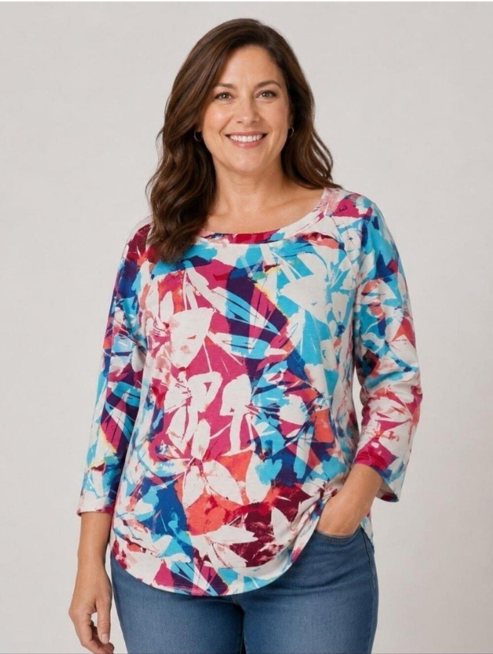 T By Talbots Multicolor Floral-Print LS Top 50+ UPF NWT Size Medium